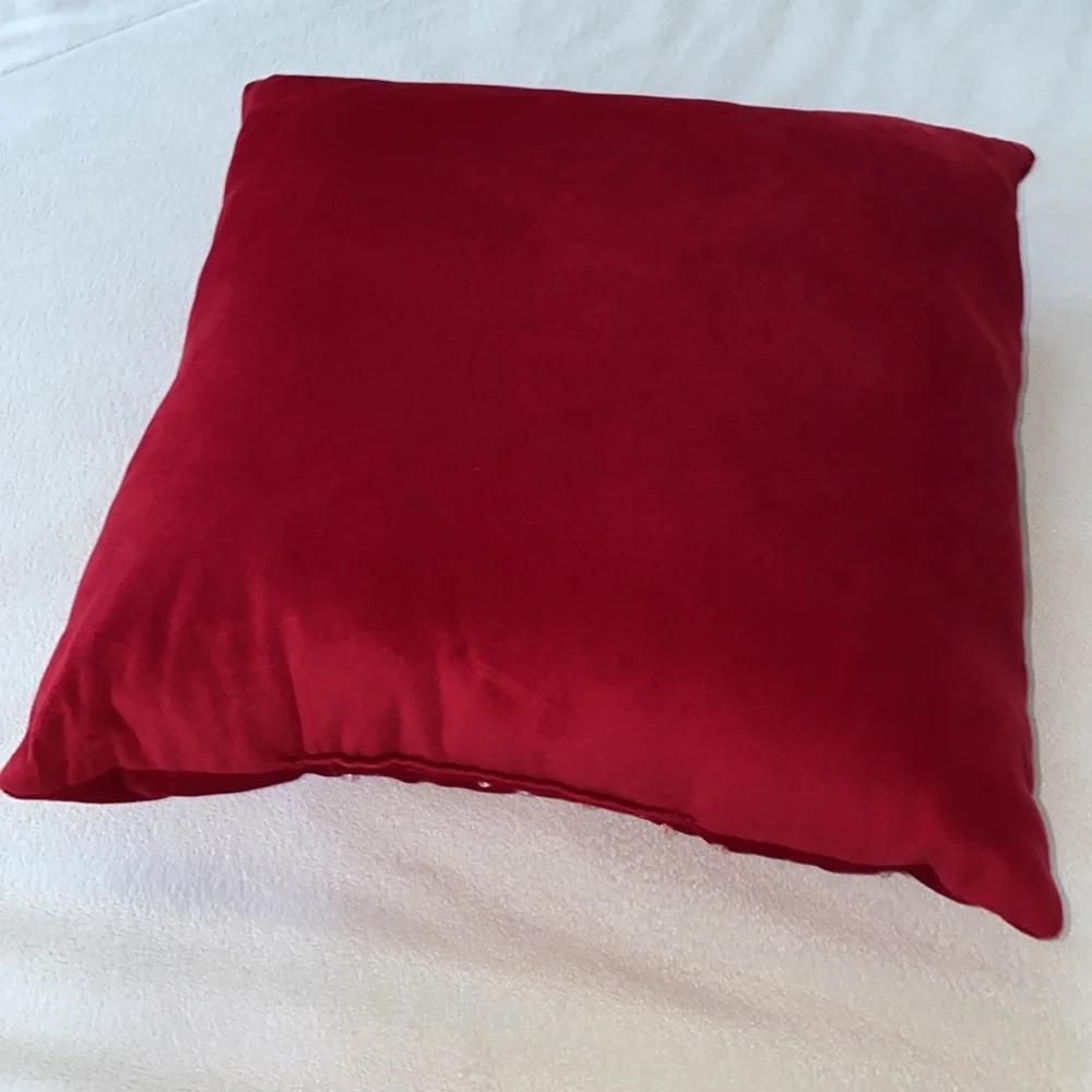 Red‎ Velvet Beaded Christmas Bling Rhinestone Reindeer pillow 13 x13